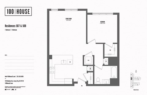 Floor plan for 1 bed, 1 bath, 802 sqft